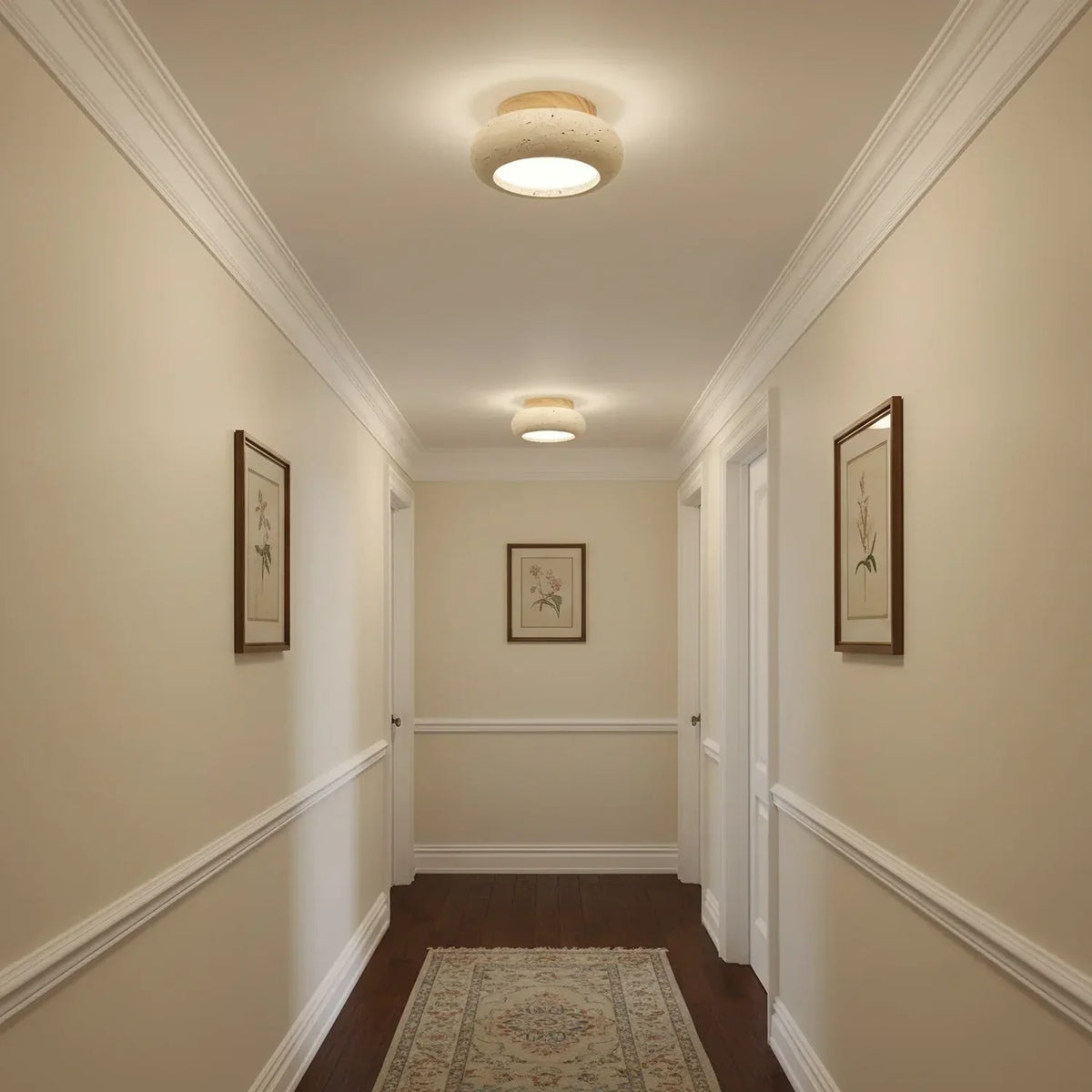 Havenwood - Travertine and Wood Ceiling Light