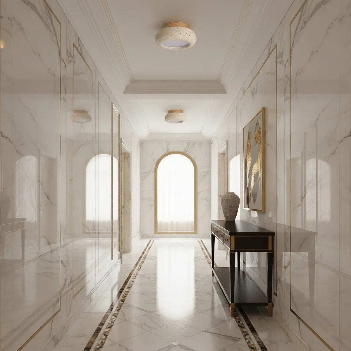 Havenwood - Travertine and Wood Ceiling Light