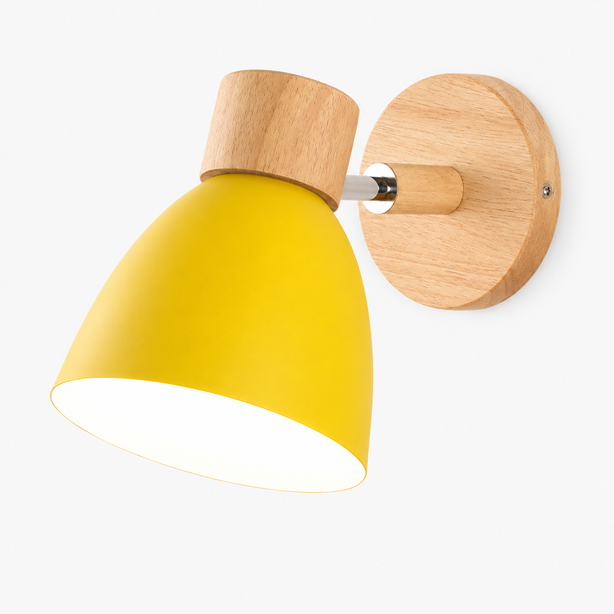 Modern Wall Sconce with Angled Arm, Wood, Conical Shade
