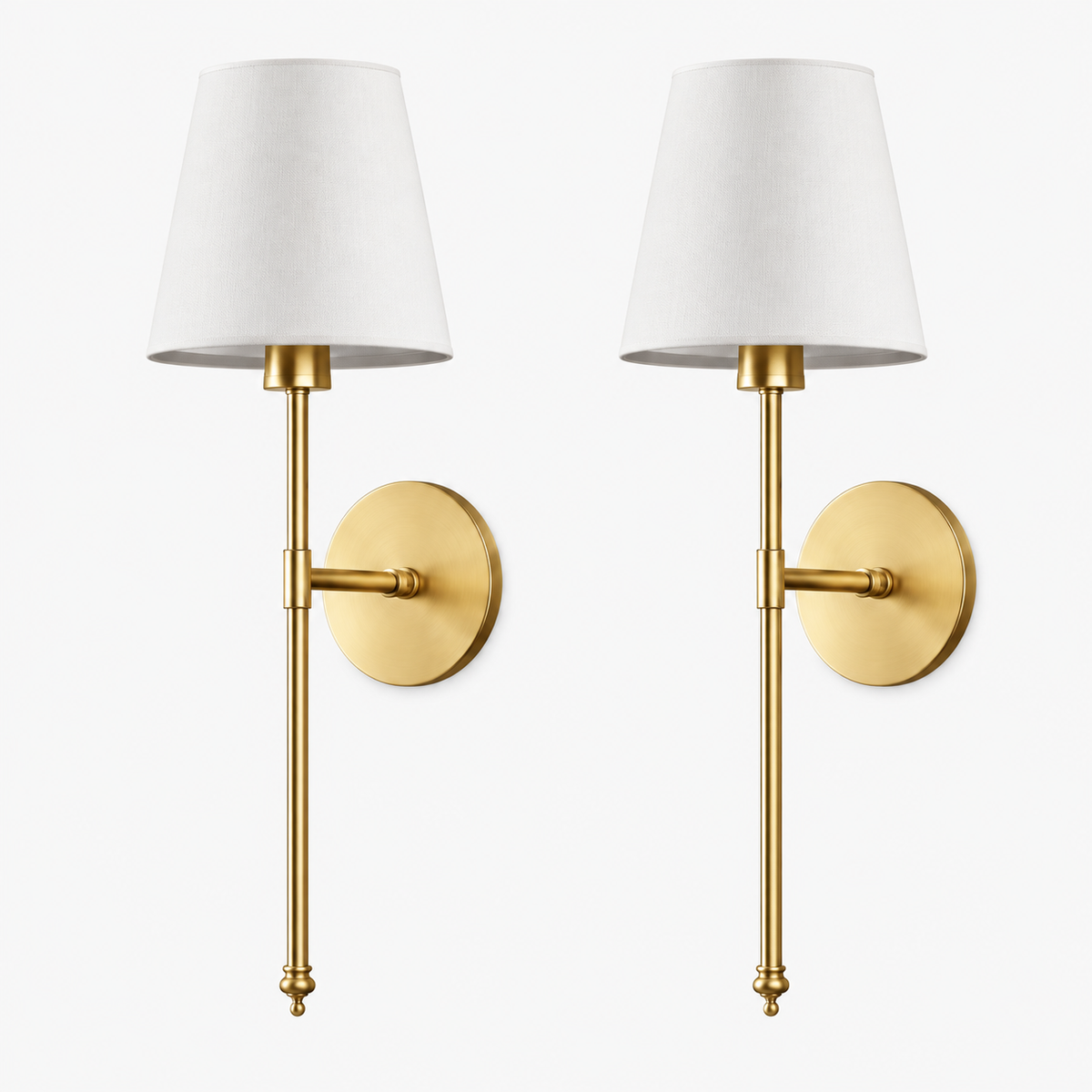 Cordless Wall Sconces - Set of 2, Long Arm, Textile Shade