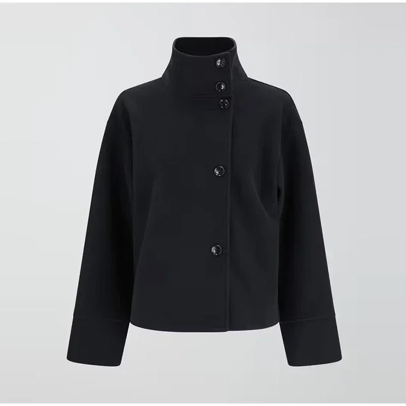 Women's Short Fall Jacket with Elegant Collar and Button Closure