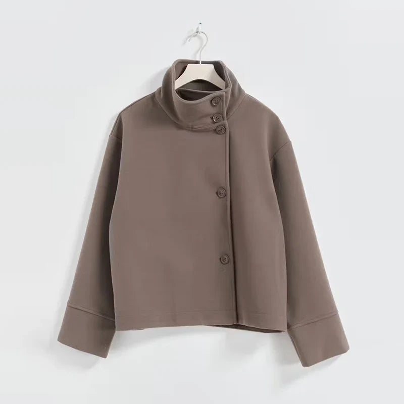 Women's Short Fall Jacket with Elegant Collar and Button Closure