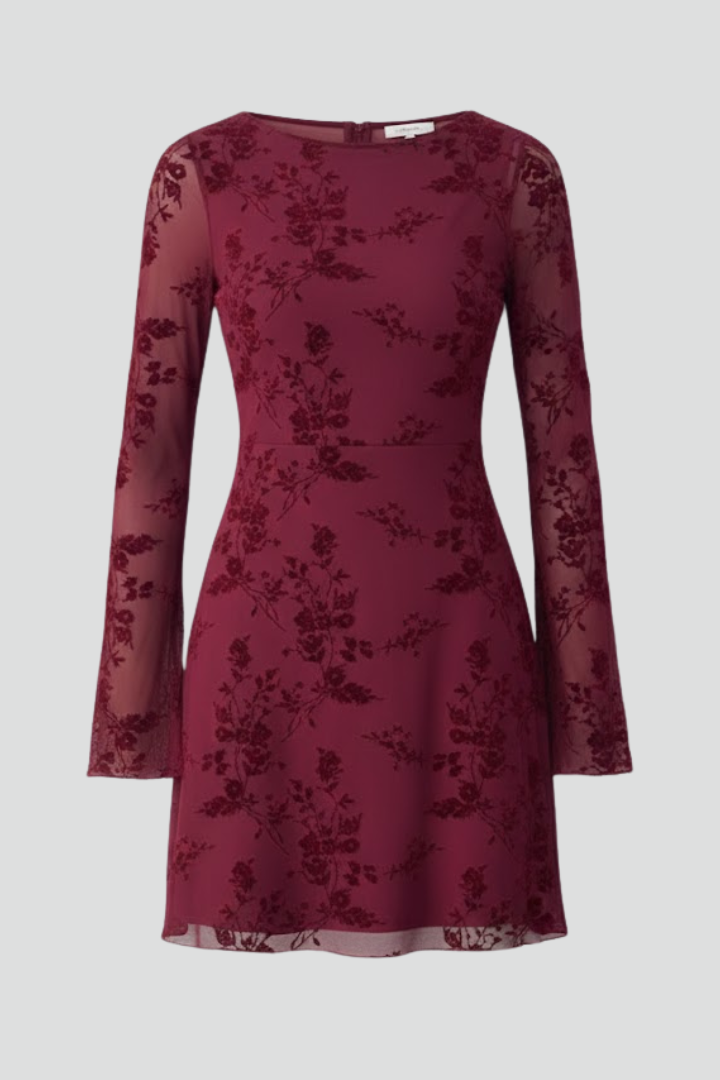 Women's Mini Dress with Floral Detail in Burgundy | Roselva