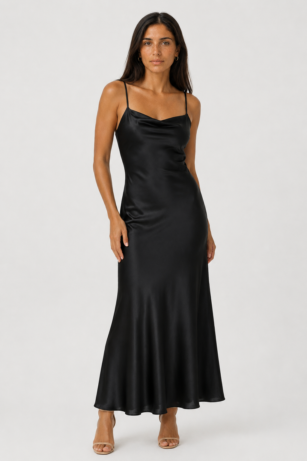Cowl-Neck Maxi Dress – Elegant Draped Evening Gown
