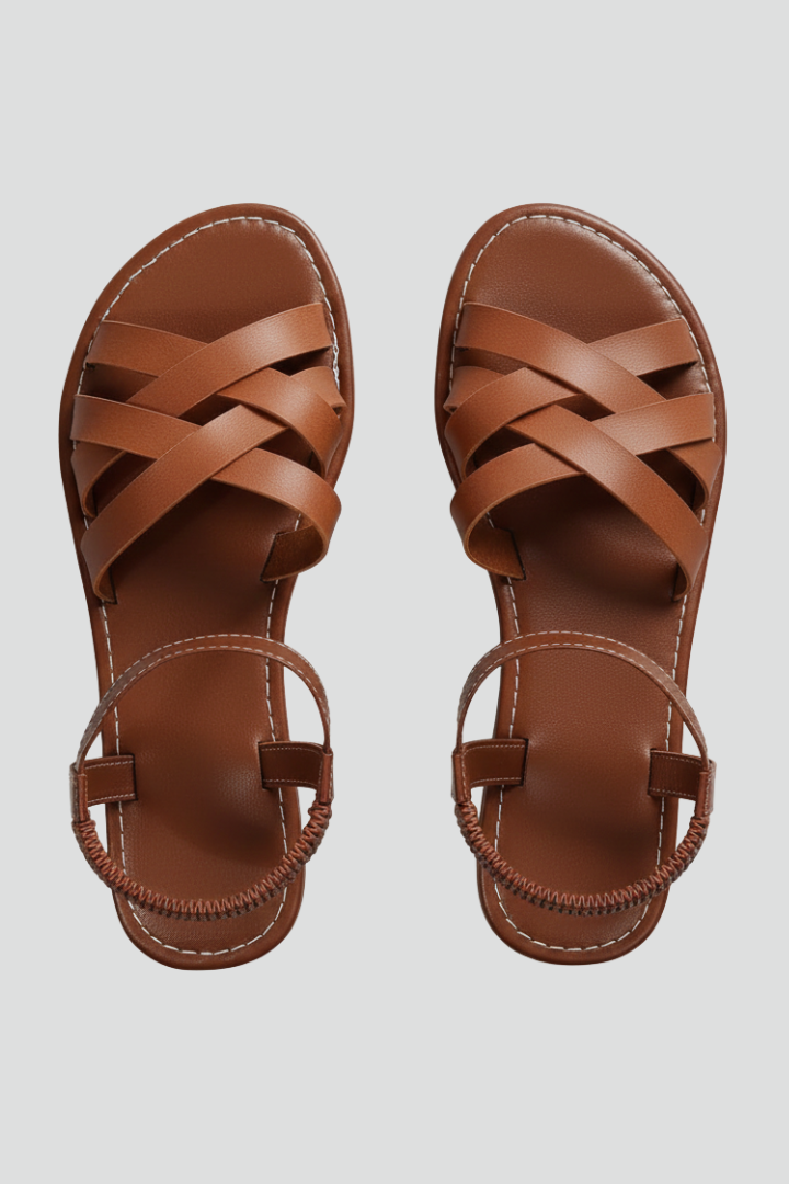 Women's Sandals with Crossed Straps and Ankle Fastening in Brown | Roselva