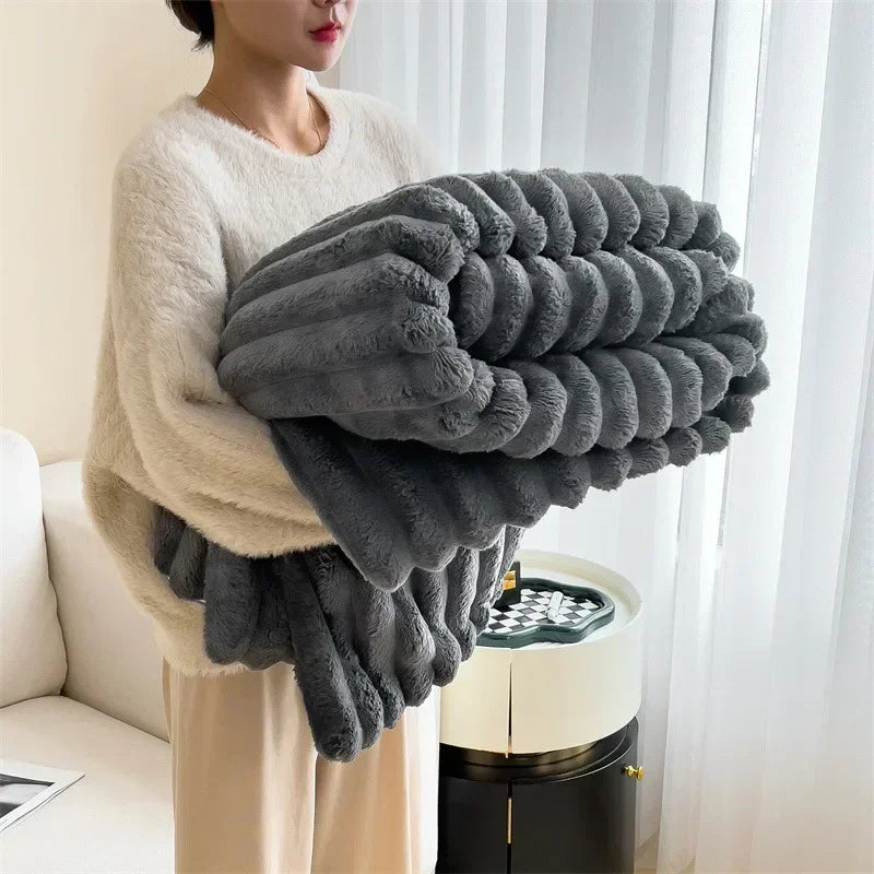 Thick Plush Throw Blanket Ultra Soft Warm Cozy for Sofa and Bed