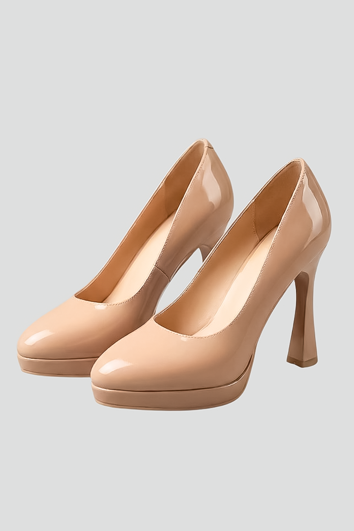 Women's Closed-Toe High Heels with Elevated Platform in Beige | Roselva