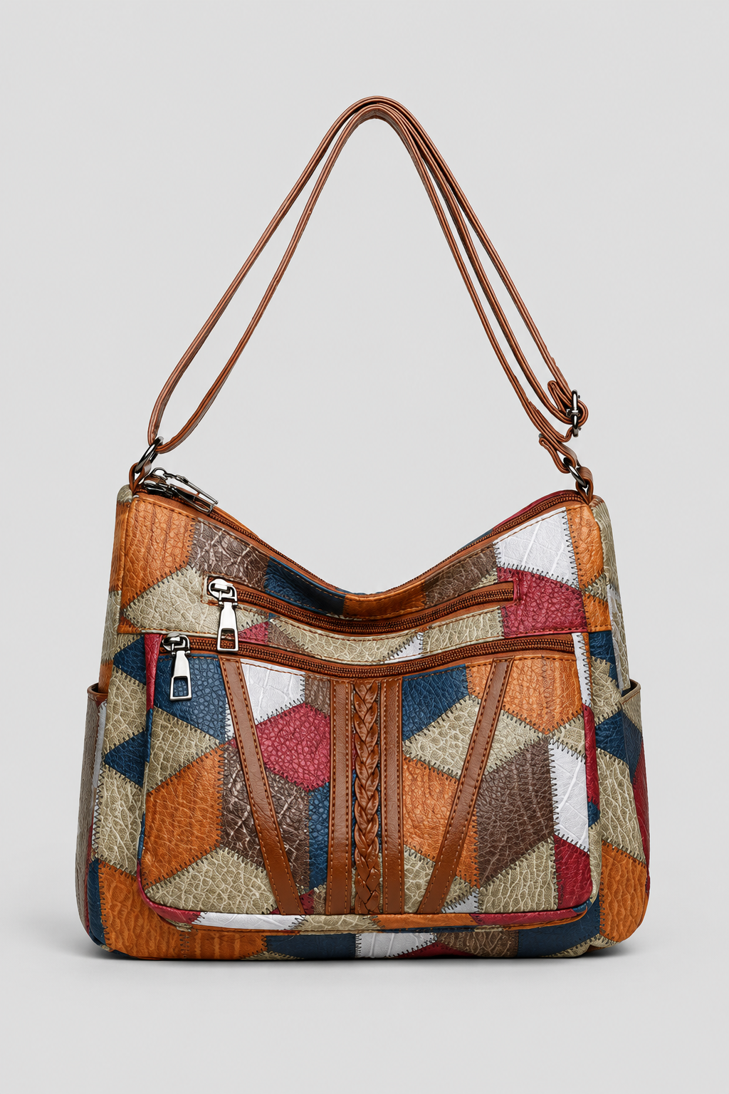 Elegancka torba na ramię z patchworkiem