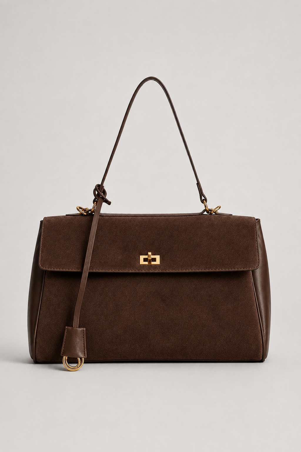 Flap Shoulder Bag with Turn-Lock Clasp