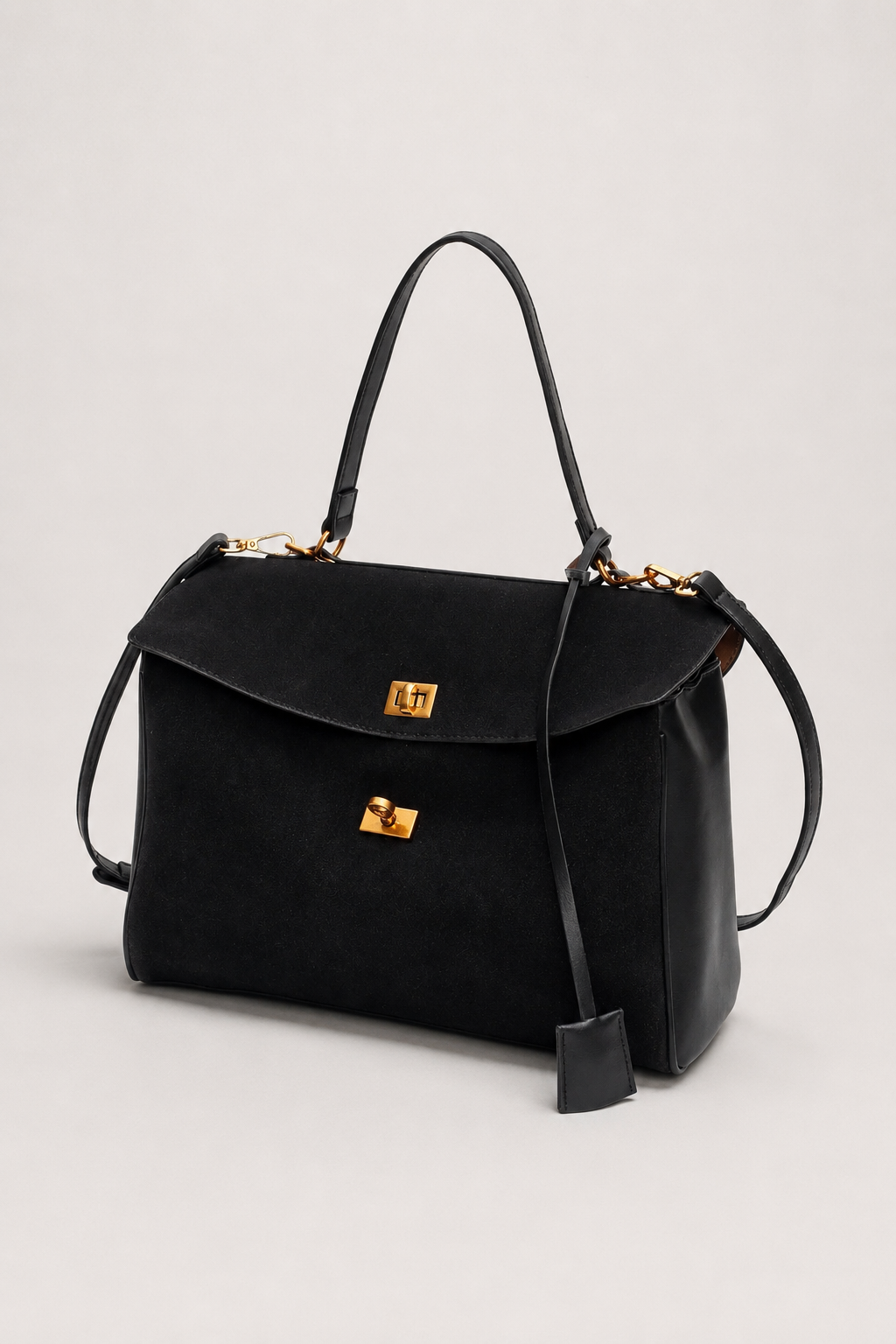 Flap Shoulder Bag with Turn-Lock Clasp