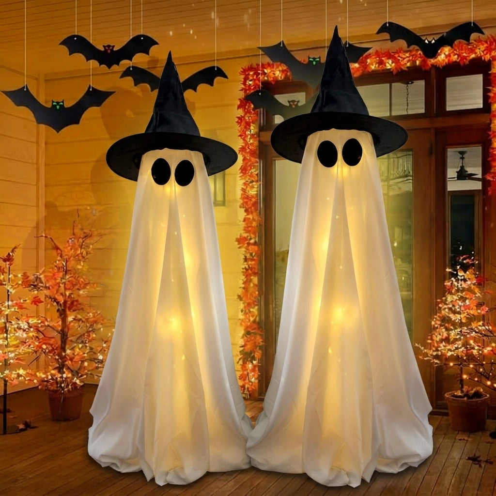 Glowing Ghost with Witch Hat - LED Halloween Decoration