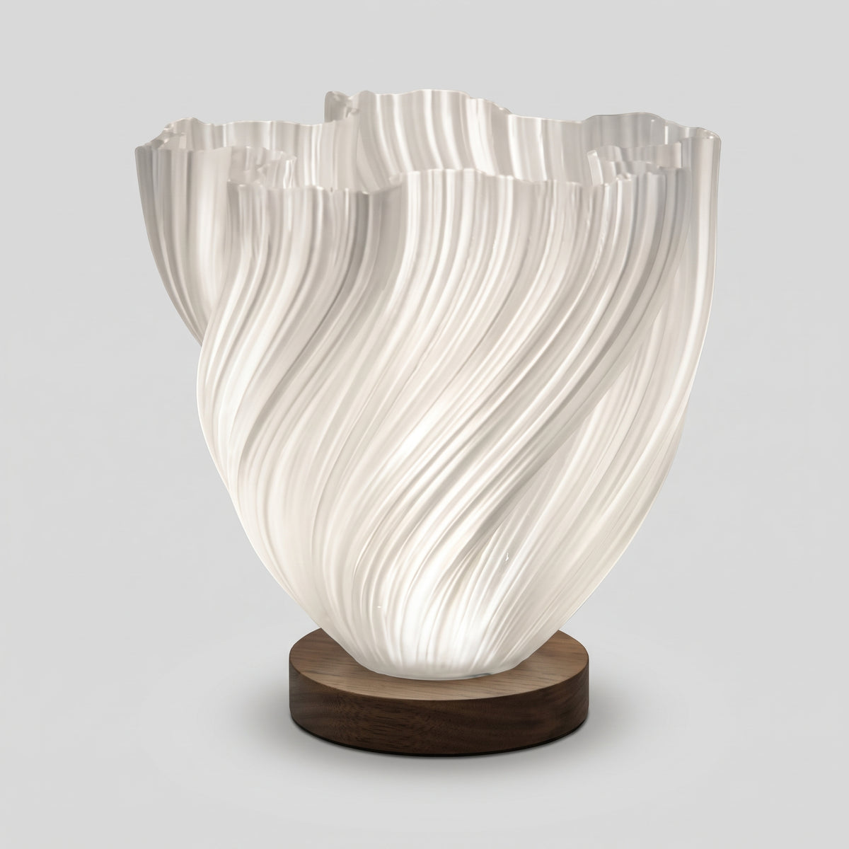 Organic Swirl Table Lamp – Sculptural Wood Base Ambient Light