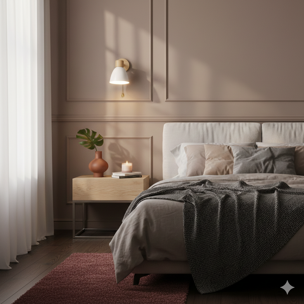 Modern Wall Sconce with Angled Arm, Wood, Conical Shade