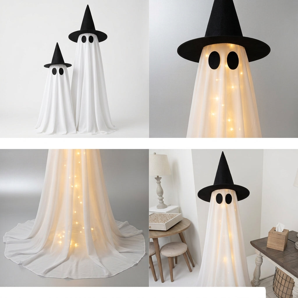 Glowing Ghost with Witch Hat - LED Halloween Decoration