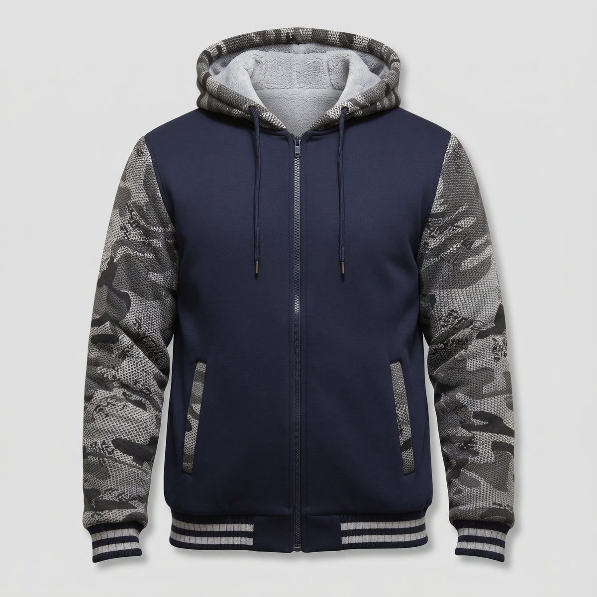 Men's Warm Fleece Hooded Colorblock Jacket