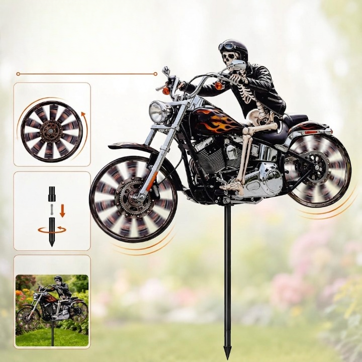 Skull Rider Motorcycle Garden Wind Spinner