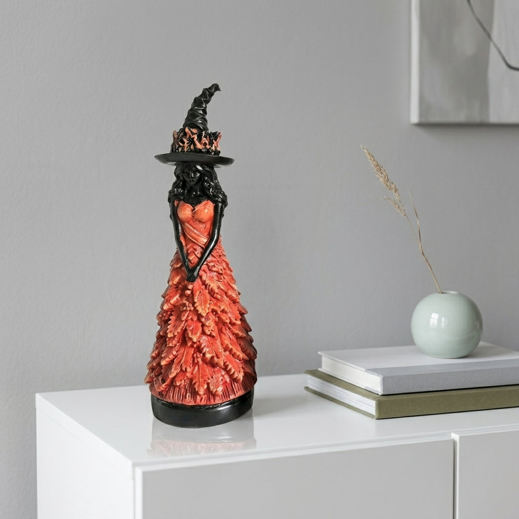 Gothic Witch Figurine with Autumn Details - Resin 25cm