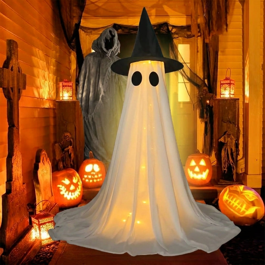 Glowing Ghost with Witch Hat - LED Halloween Decoration