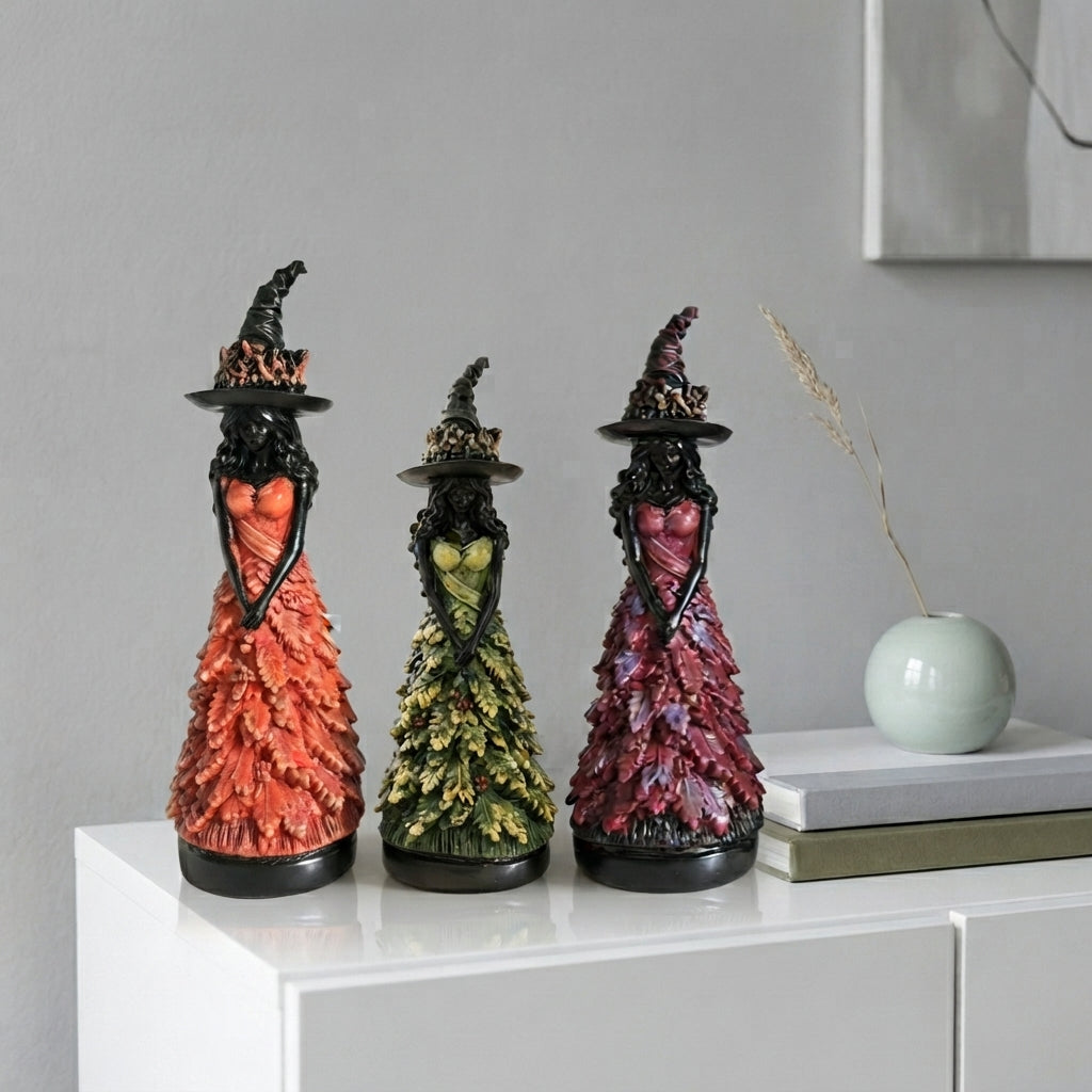 Gothic Witch Figurine with Autumn Details - Resin 25cm