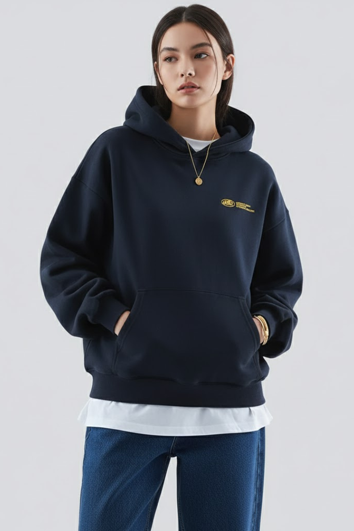 Women's Hoodie with Front Print in Black - View 2.0 | Roselva