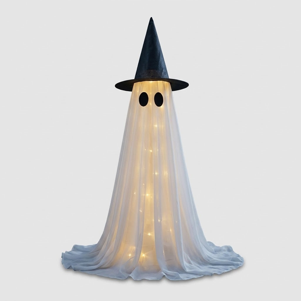 Glowing Ghost with Witch Hat - LED Halloween Decoration