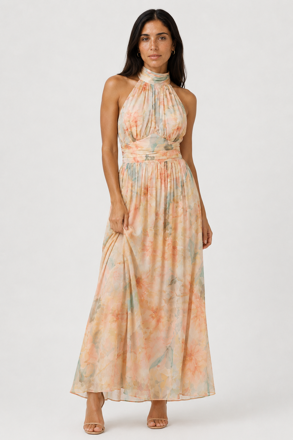 Vestido maxi halter de cuello alto – Vestido de noche elegante con lazo en la espalda