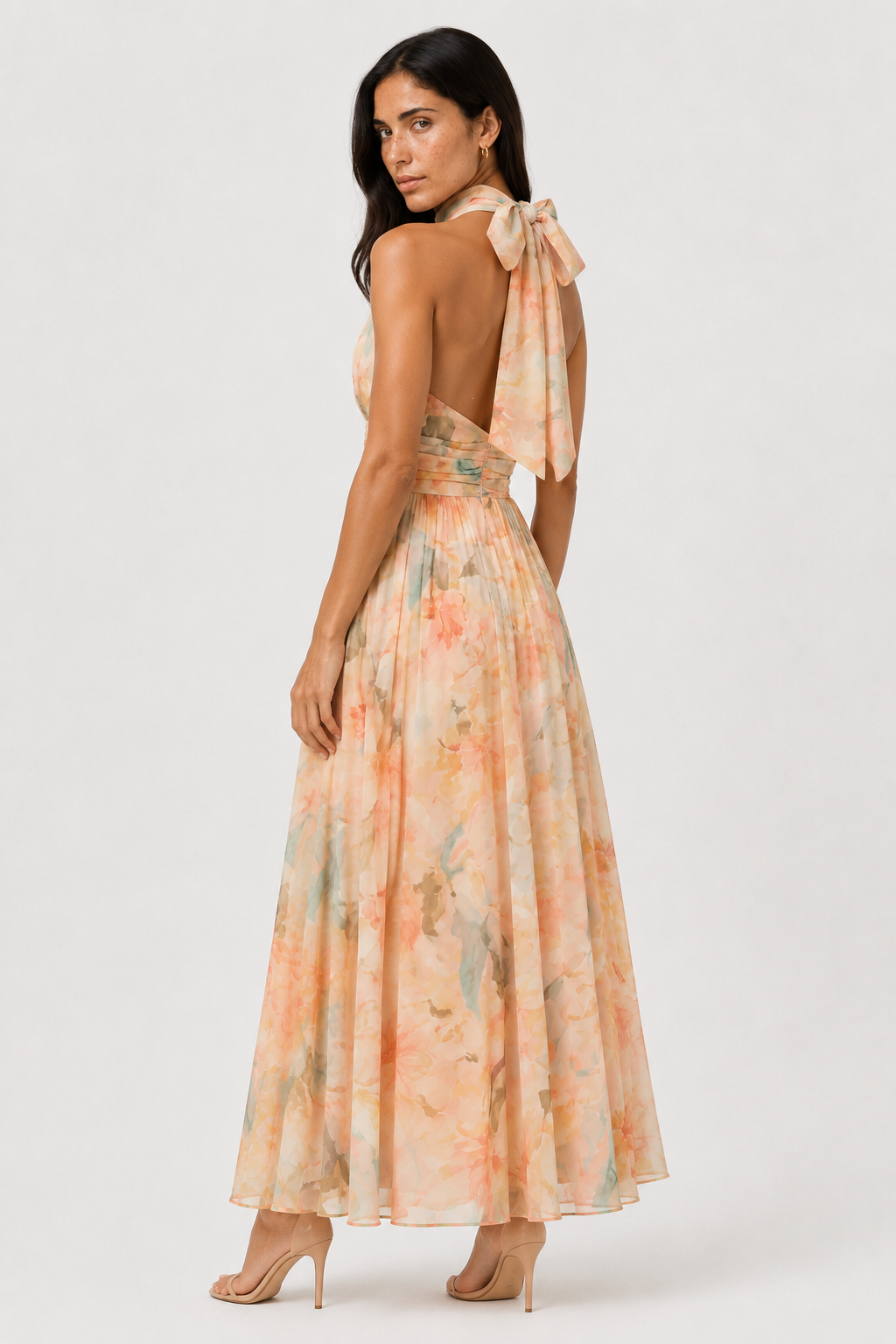 Vestido maxi halter de cuello alto – Vestido de noche elegante con lazo en la espalda