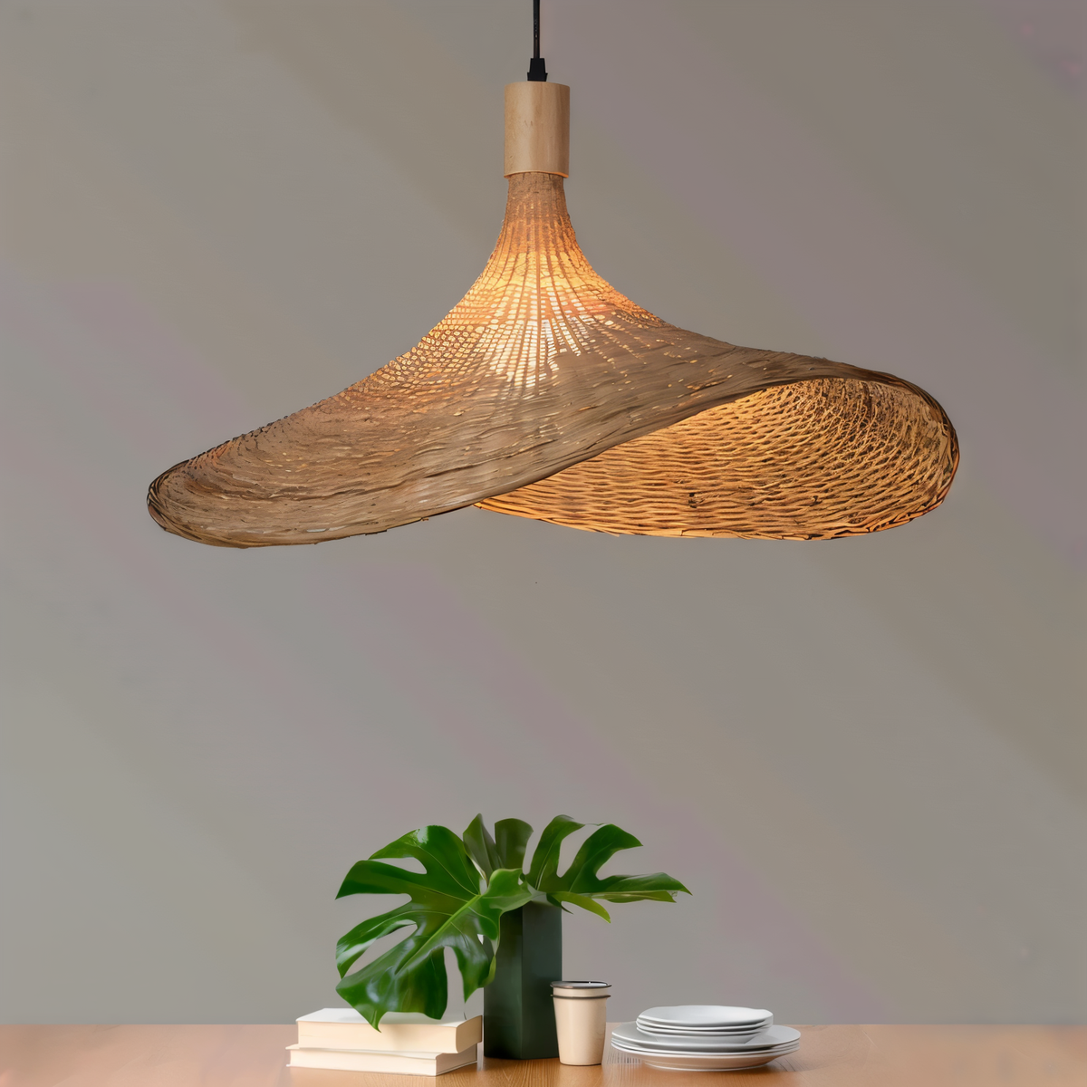 Handwoven Rattan Dome Pendant Light