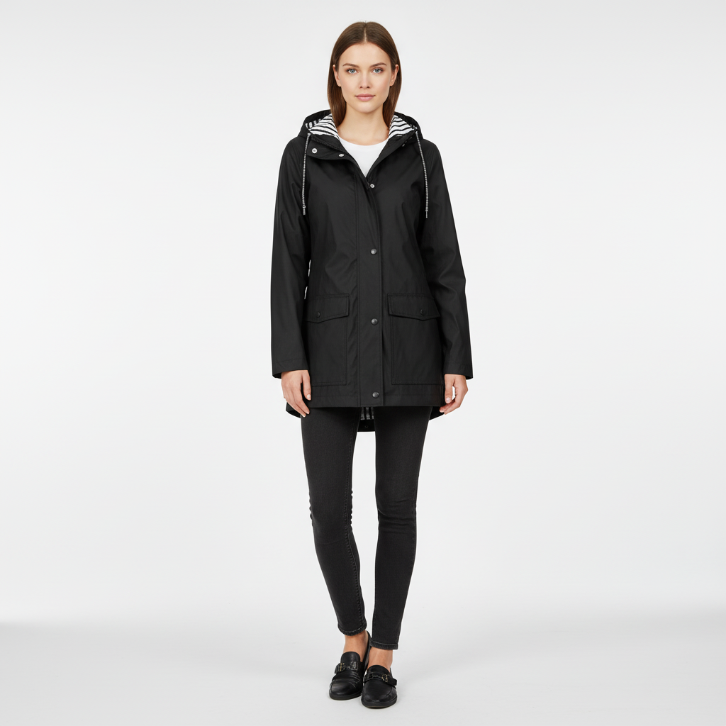 Women's Lightweight Hooded Jacket with Striped Lining
