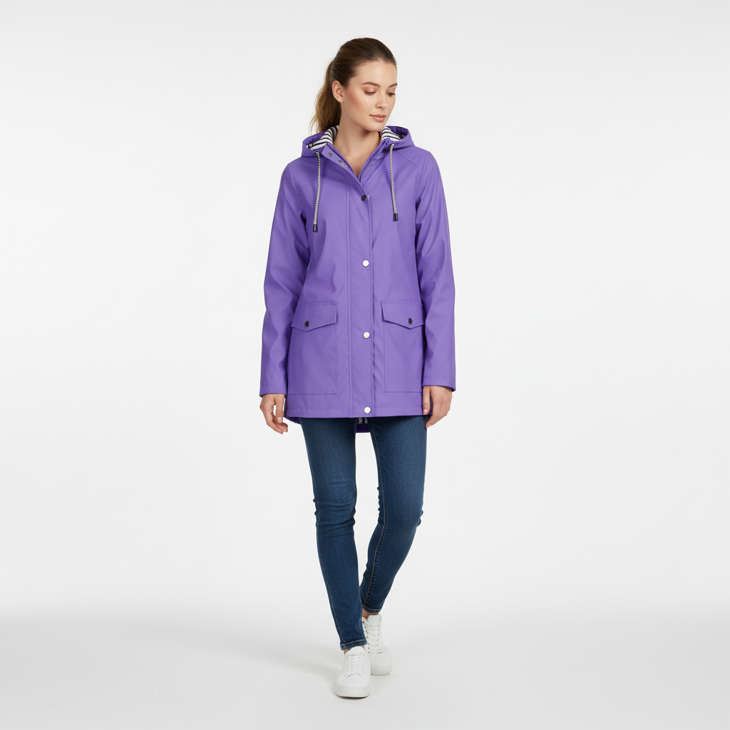 Women's Lightweight Hooded Jacket with Striped Lining