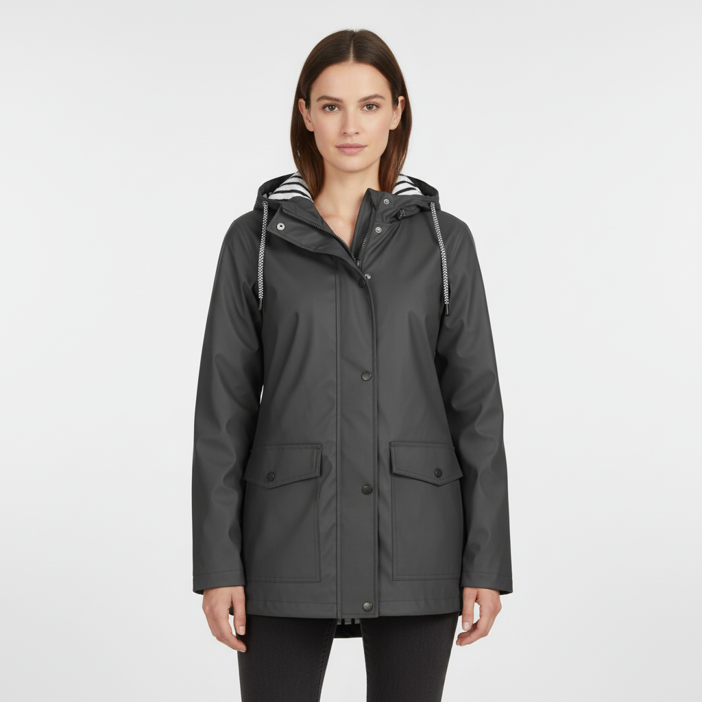 Women's Lightweight Hooded Jacket with Striped Lining