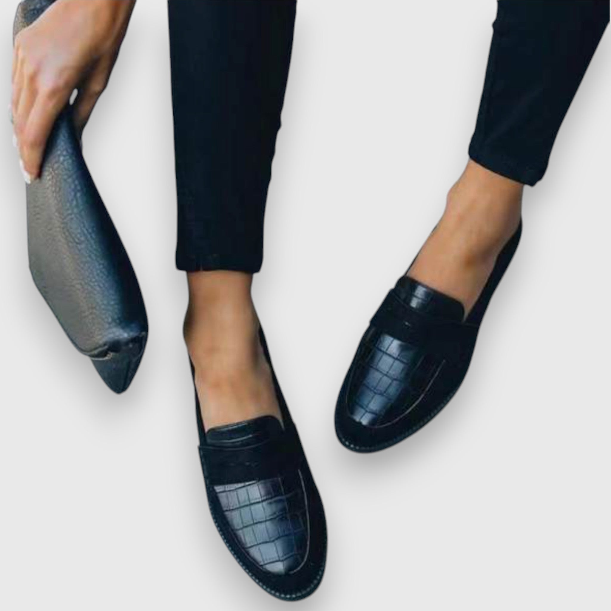 Dame Krokodillepræget Penny Loafers – Blandet Tekstur Slip-On Festsko Flats