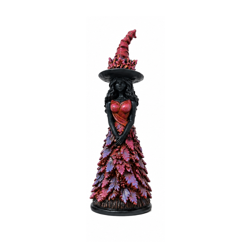 Gothic Witch Figurine with Autumn Details - Resin 25cm