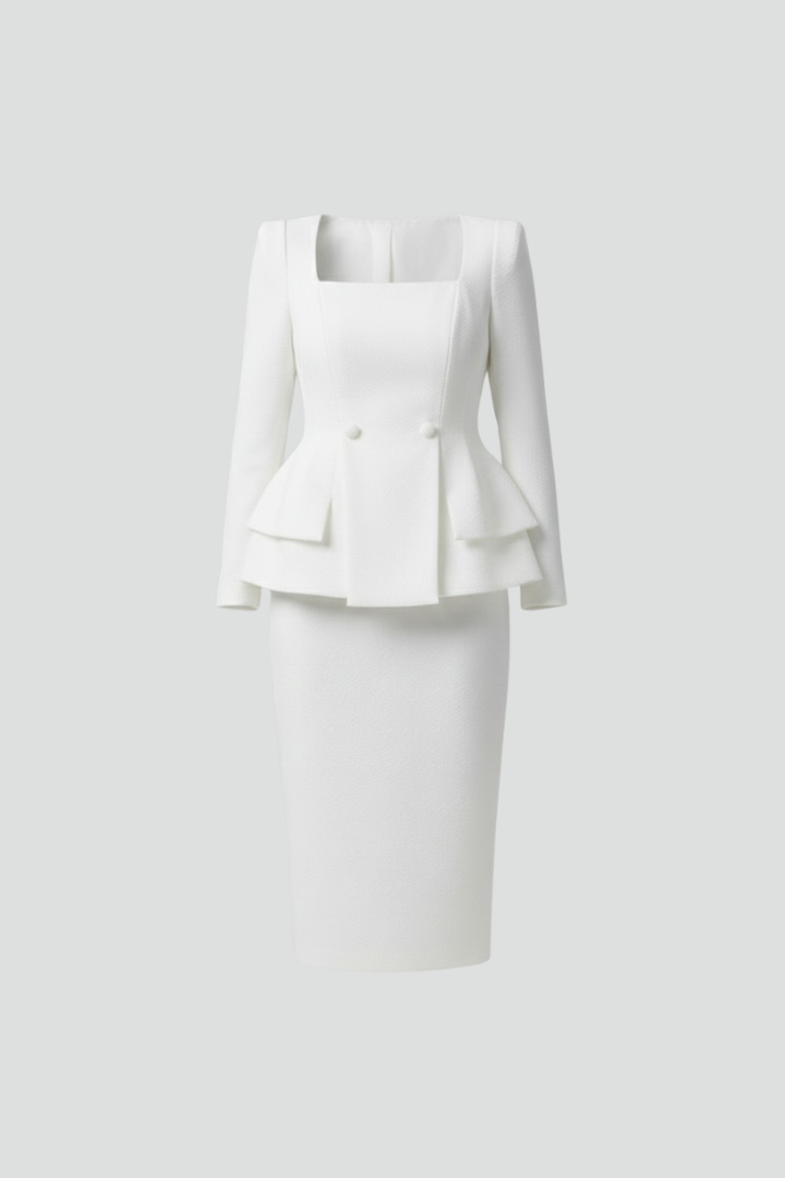 Women's Suit with Square Neckline and Modern Cut in White | Roselva