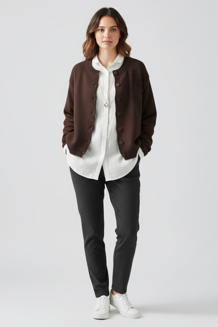 Women's Sweater with Round Neck in Brown - View 2.0 | Roselva