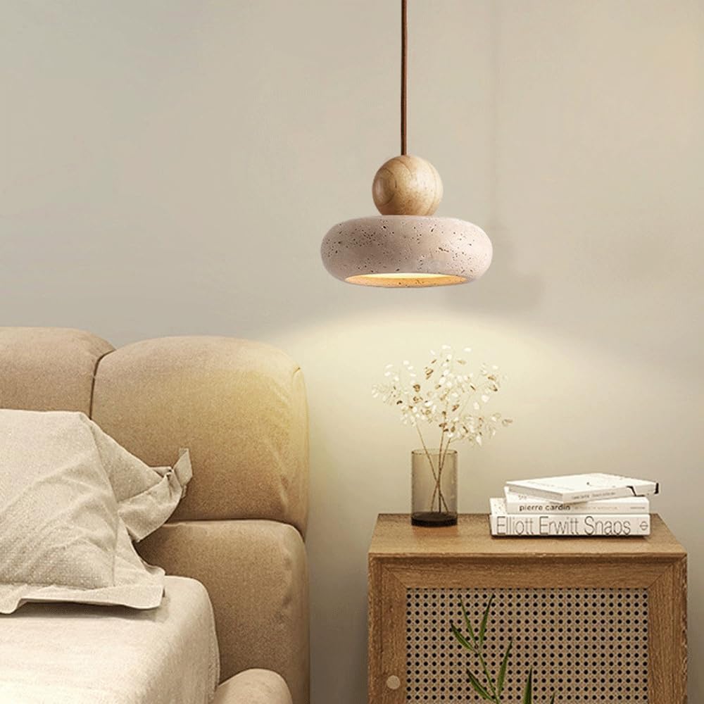 Tindara - Natural Travertine and Wood Pendant Light