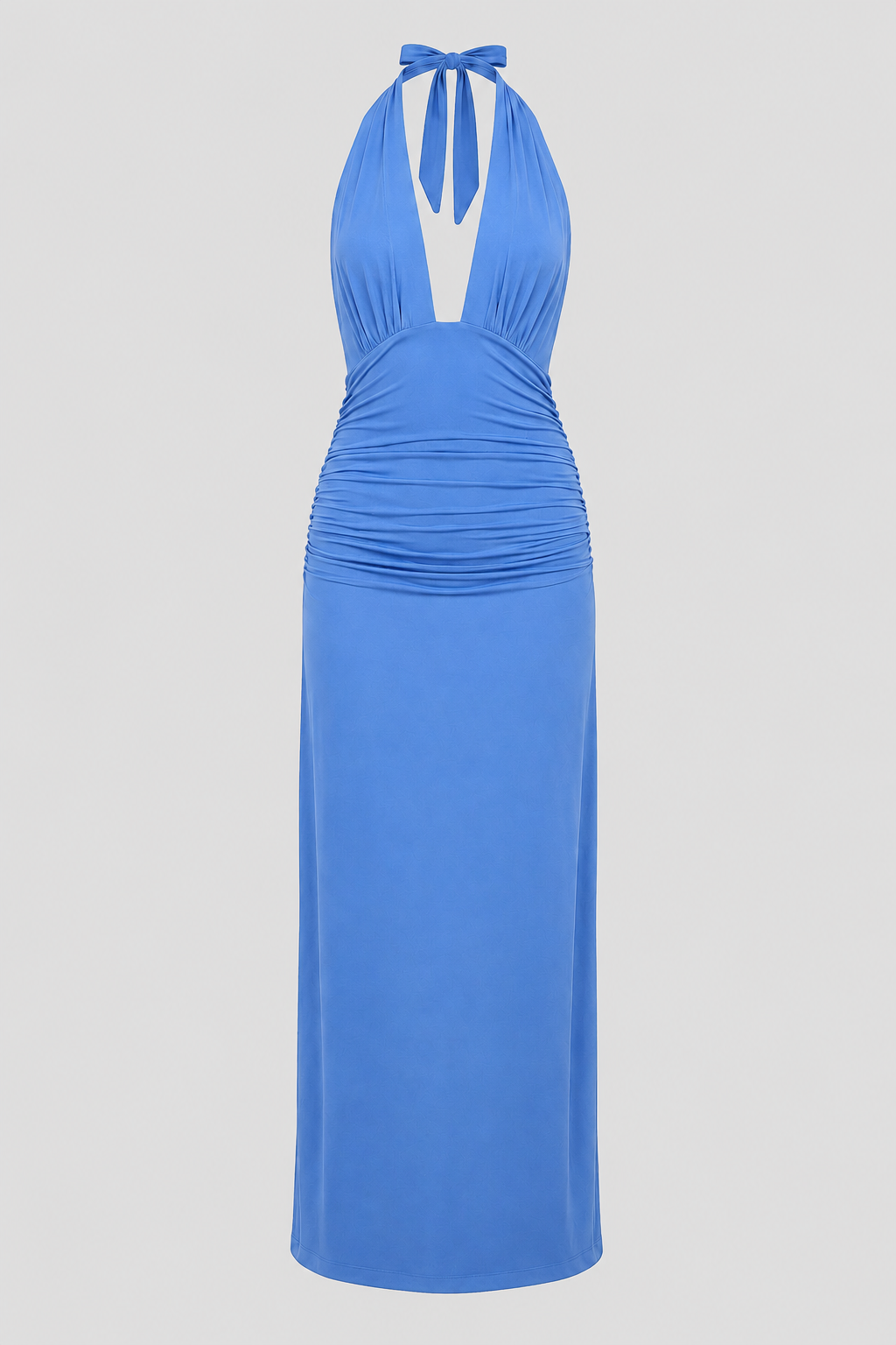 Plunge Halter Maxi Dress – Open-Back Tied Evening Gown