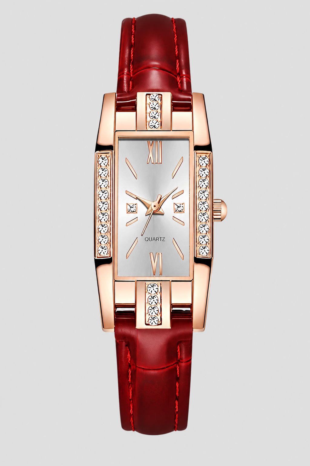 Reloj Rectangular con Cristal – Caja Arquitectónica con Correa Cosida