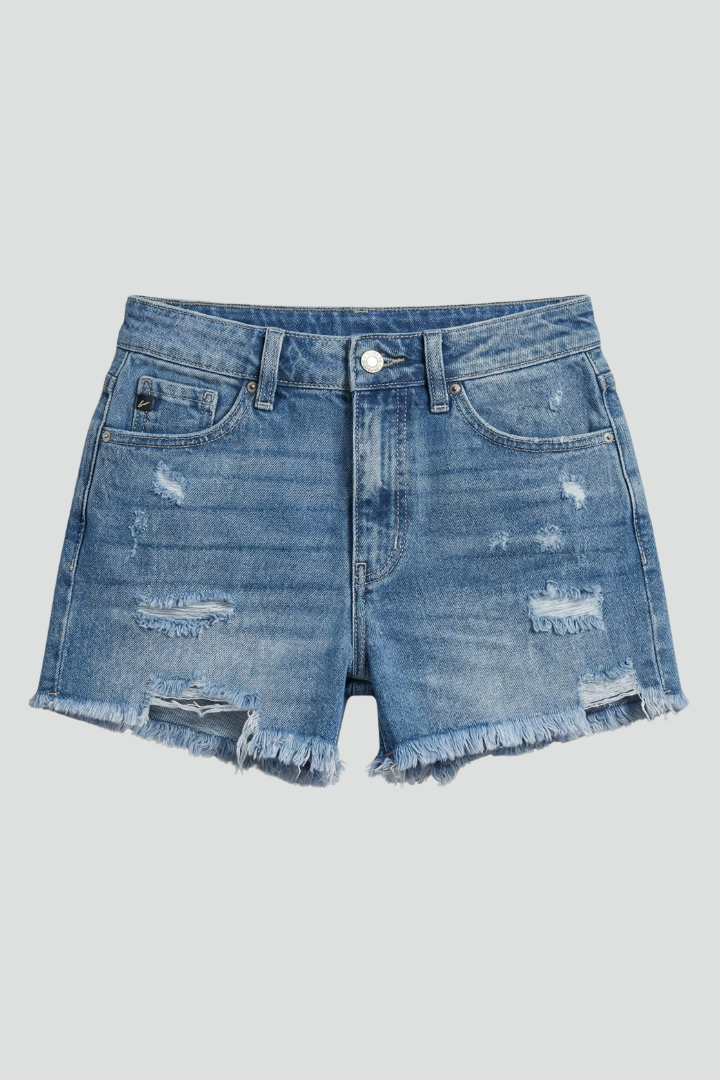Women's Shorts with Frayed Edges and Distressing in Dark Blue | Roselva