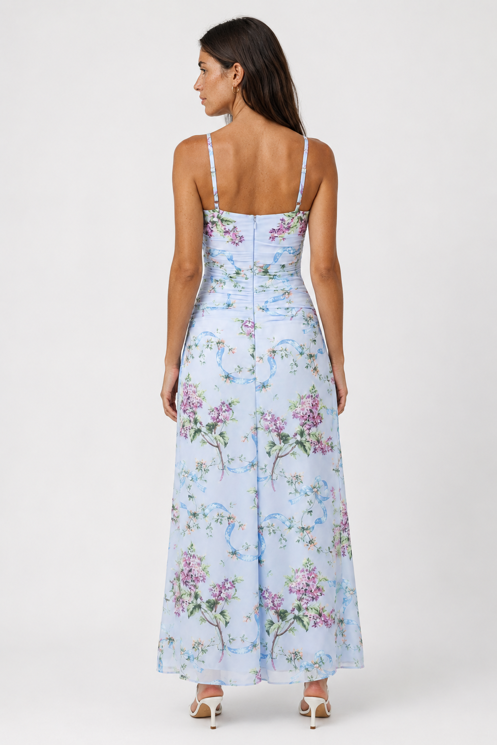Romantic Floral Print Mesh Maxi Dress with Thigh Slit