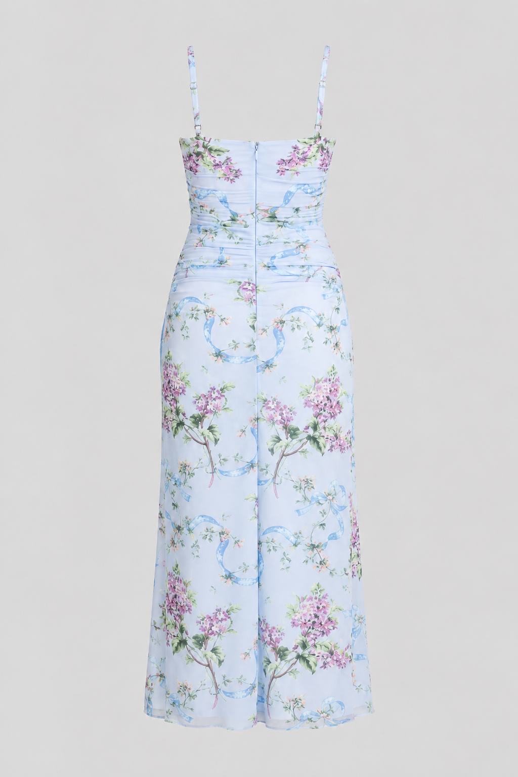 Romantic Floral Print Mesh Maxi Dress with Thigh Slit
