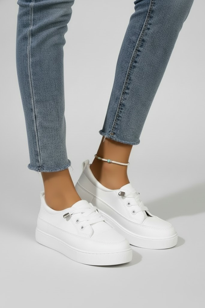 Women's Sneakers with Round Toe and Flat Sole in White - View 3.0 | Roselva