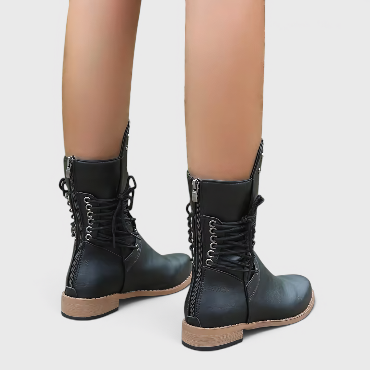Women's Lace-Up Boots with Block Heel and Western Details