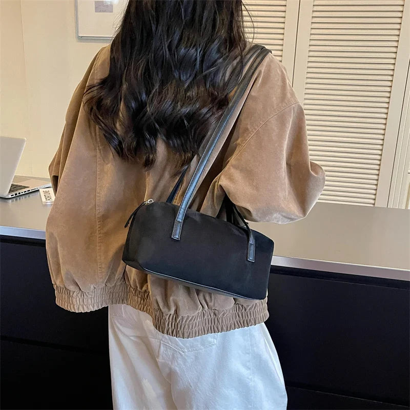 Compact Barrel Underarm Bag – Small Zip Shoulder Tote