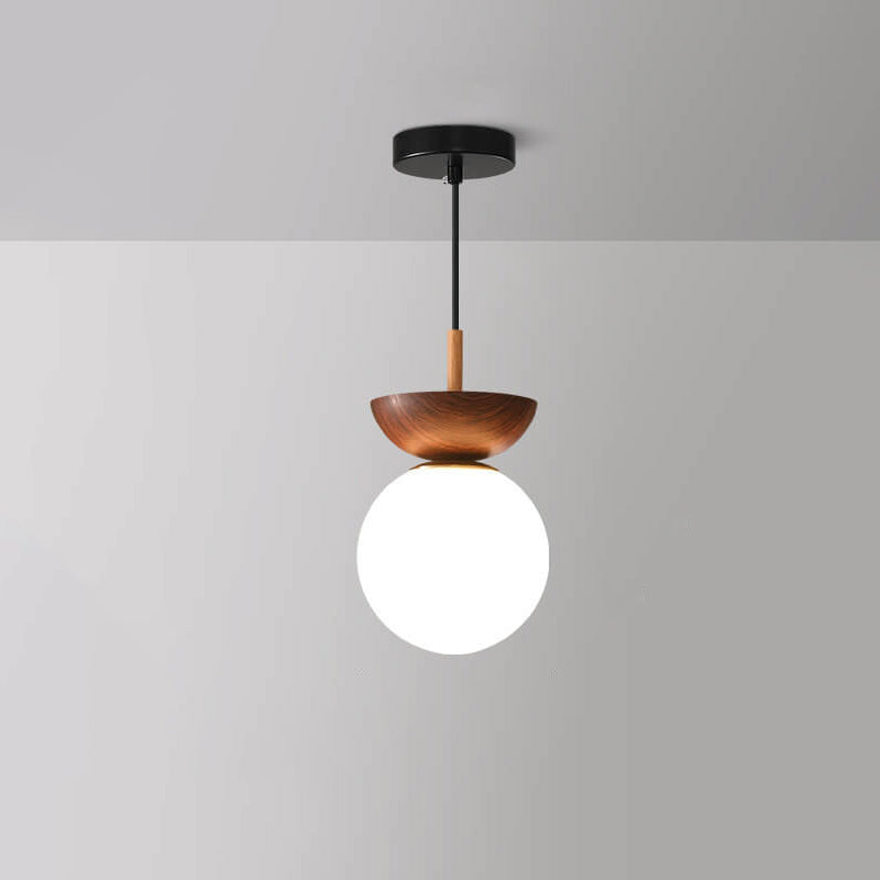 Nordic Orb Ceiling Lamp - Wood Grain & Metal Accent
