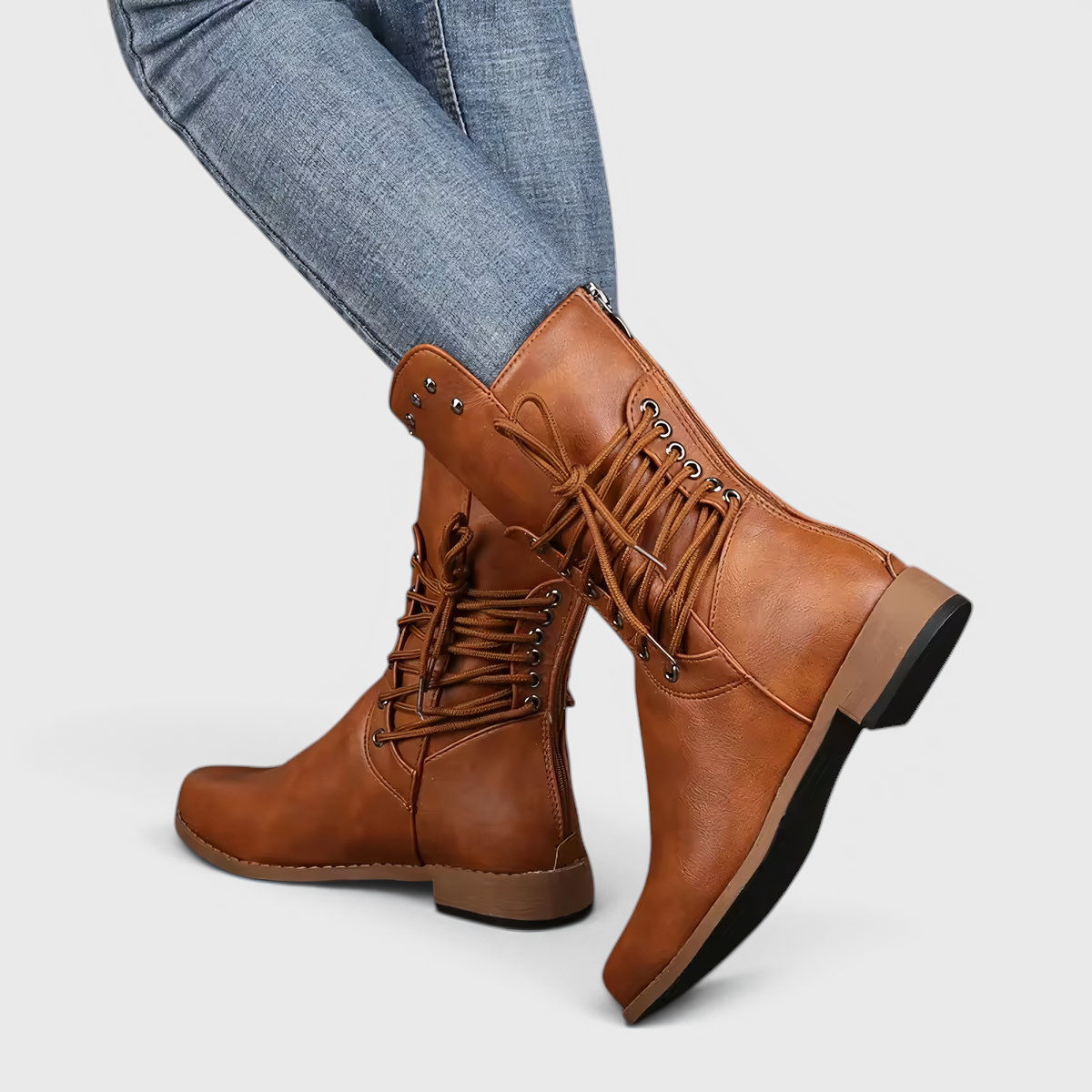 Women's Lace-Up Boots with Block Heel and Western Details