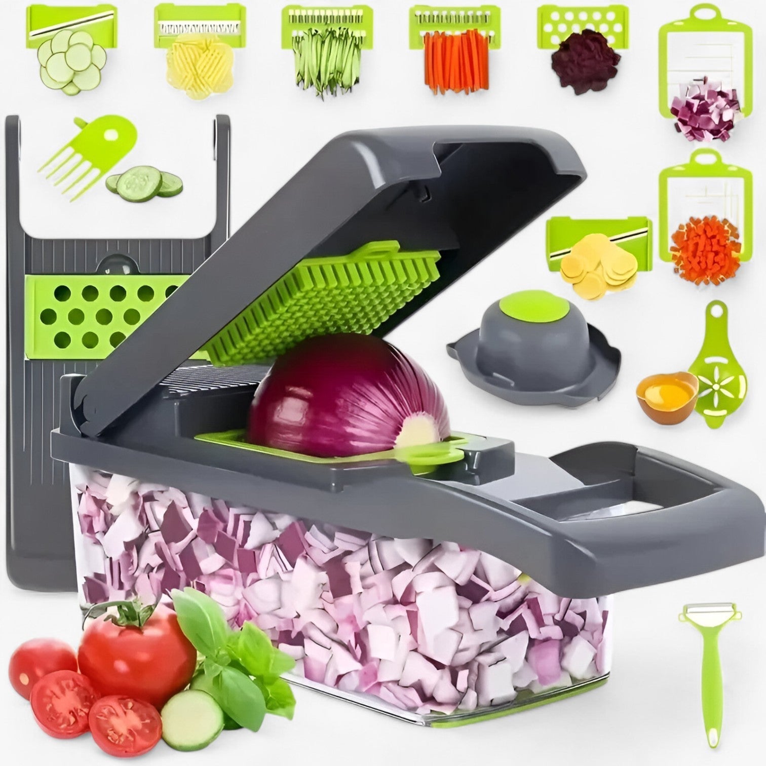 Maya | Alsidig grøntsagsskærer til nem tilberedning - 14 i 1 grå - house & garden - {{ product_tags }