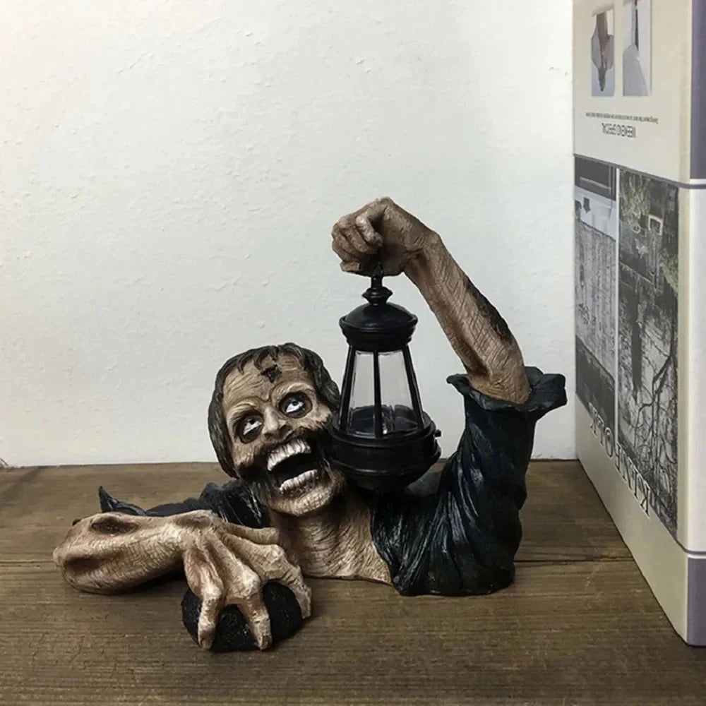 Zombie Garden Figure with Lantern - Resin Halloween Decor