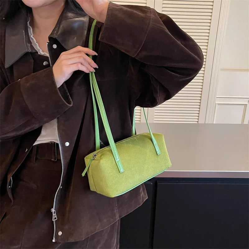 Compact Barrel Underarm Bag – Small Zip Shoulder Tote