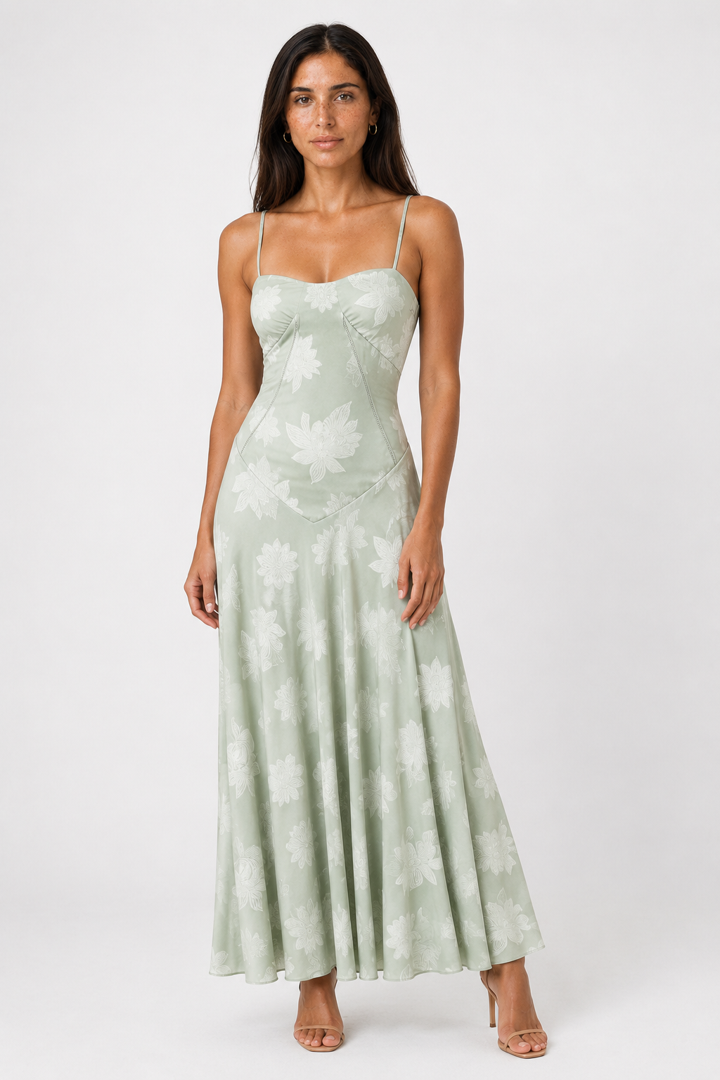 Sleeveless Seamed Bodice Floral Dress